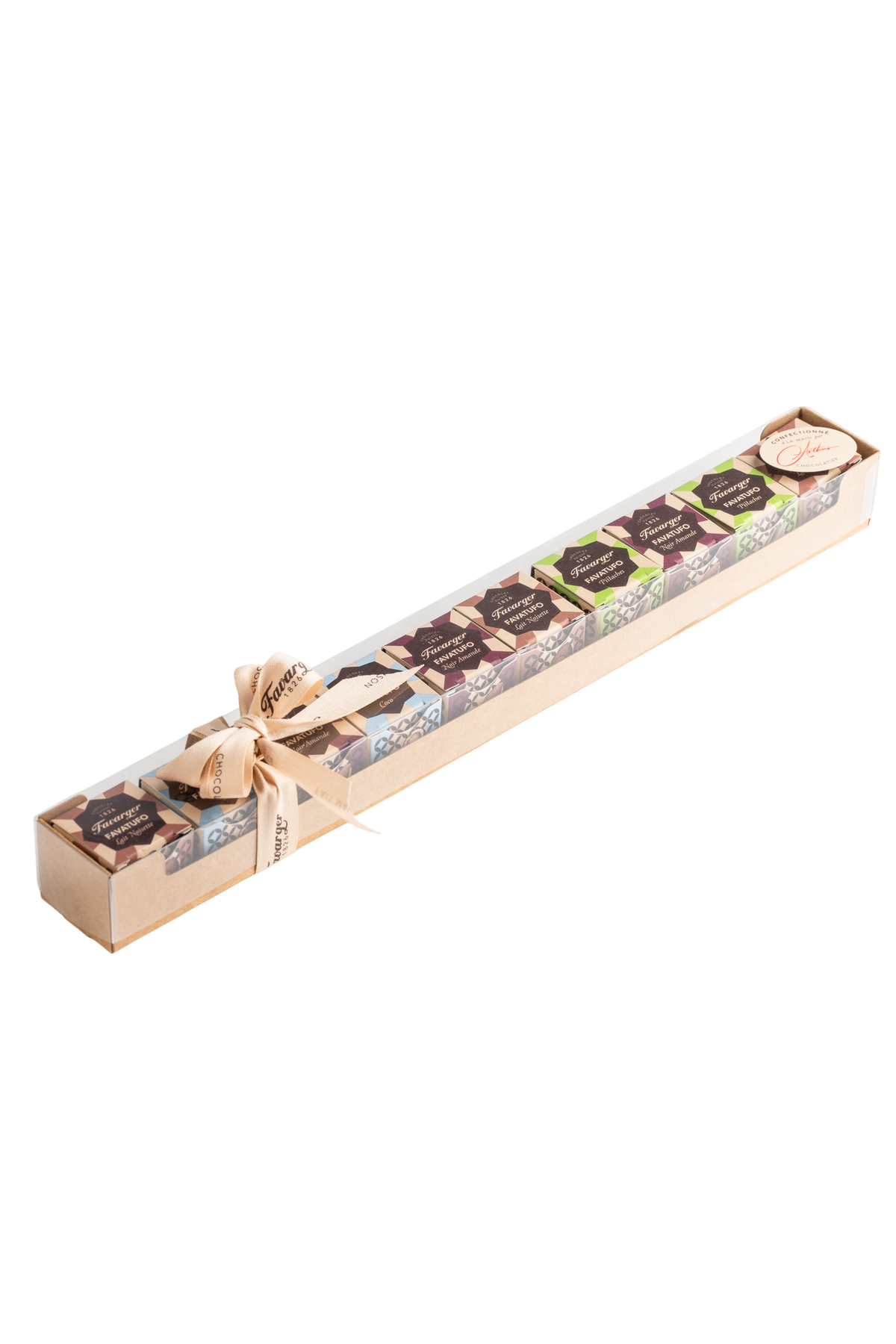 Coffret Favatufi Favarger, assortiment de dix truffes au chocolat suisse inspirées du savoir-faire suisse et italien.