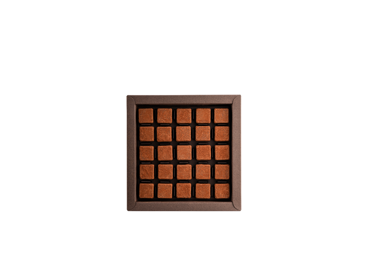 Boîte de 25 Pavés de Genève Favarger, chocolats suisses au cœur fondant, spécialité emblématique de Genève. 